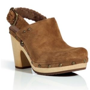 UGG Brown Suede Mules with Wooden Heel